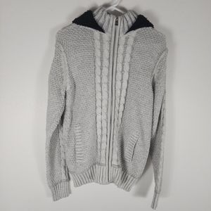 XRay Jeans jacket Mens Medium Grey Oatmeel Hooded Full Zip Up Knit Sweater